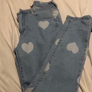 SHEIN Blue Heart Print Skinny Jeans